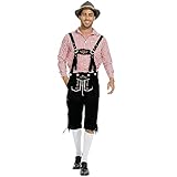 Seinal Oktoberfest Herren Outfit, oktoberfest hose herren Tracht Set, lederhose herren tracht Herren Oktoberfest Outfit Mit Abnehmbaren Latzträgern, Karohemden und Trachtenhut Herren (XXXL)