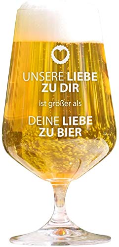 Bierglas Pilstulpe mit Gravur „Unsere Liebe zu Dir“ – Lustiges Vatertags- & Geburtstagsgeschenk für Bierliebhaber 🍻❤️