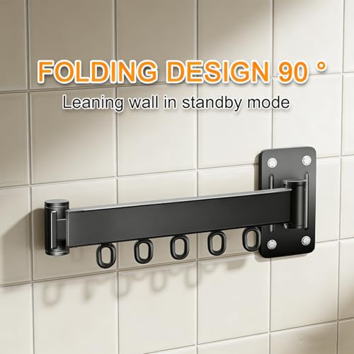 HSEANWWW Ausziehbarer, Faltbarer Wandwäscheständer (128 cm), platzsparende Wandmontage, ideal für Balkone, Badezimmer und Waschküchen Schwarz