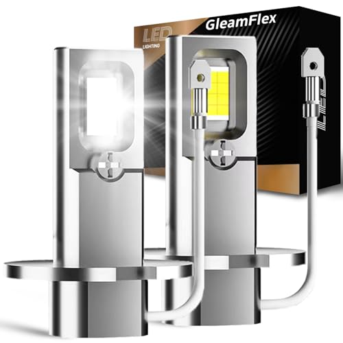 GleamFlex H3 LED Fog Light Bulb, 30000 Lumens H3 LED Bulb 6500K White, 1:1 Mini Size Plug and Play Canbus Ready, Long Lifespan Fog Lights DRL, Pack of 2