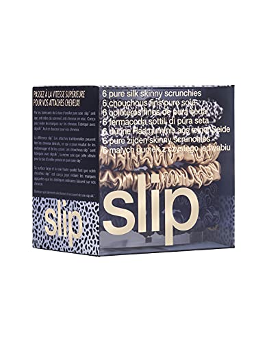 Slip Silk Skinnie Scrunchies In Gold, Black, And Leopard - 100% Pure 22 Momme Mulberry Silk Scrunchies For Women - Hair-Friendly + Luxurious Elastic Scrunchies Set (6 Scrunchies) #TOP2