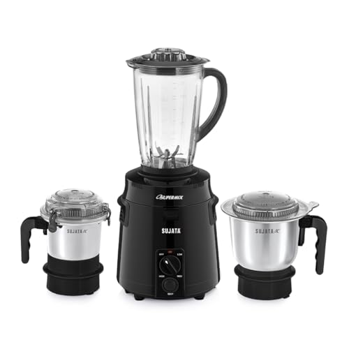 Sujata Supermix Mixer Grinder | 900 Watts Double Ball Bearing Motor | 22000 RPM | Non-Stop 90 Mins Running | 3 Jars including 1750ml Blender 1000ml Grinder 500ml Chutney Jar | Black