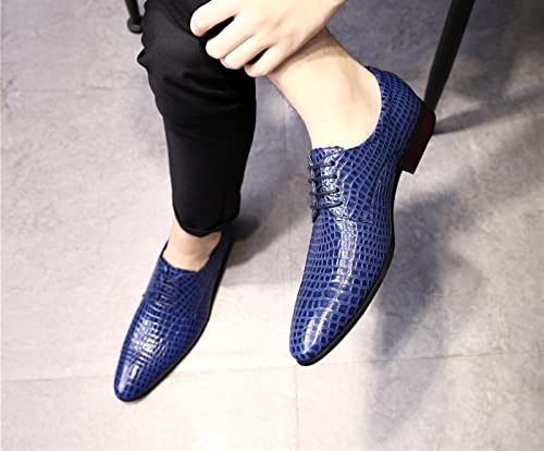 Oxford Shoes for Men Lace Up Snake Print Derby Shoes Round Toe Vegan Leather Anti-Slip Non Slip Low Top Rubber Sole Block Heel Wedding(Blue,10 M US)4