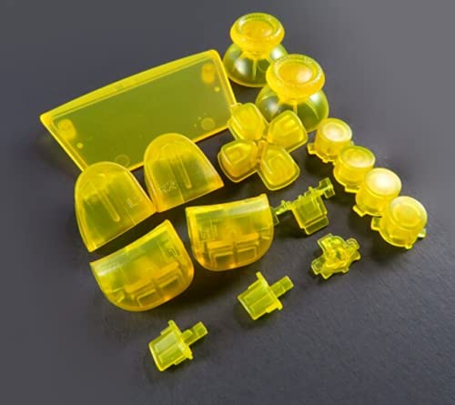 Devine Customz PS5 Next Gen Controller Chrome & Plain Full Buttons Set D-Pad Trigger R1, R2, L1, L2 Share Options Face Buttons for PS5 Controller, Full Set Touch Pad Repair Kits (Clear Yellow)