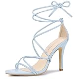 Allegra K Women's Strappy Heels Lace Up Stiletto Light Blue Heel Sandals 9 M US