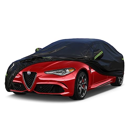 Image of Kaugung 7 Layers Car Cover Custom Fit Alfa Romeo Giulia from 2016 to 2025, Outdoor Waterproof All Weather Sun Rain Dust Snow Protection with Zipper Door.(USA Warehouse,Within 3-7 Days)