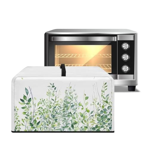 Image of Convection Microwave Oven Cover Countertop Toaster Oven Cover Appliance Protector for Home Kitchen Decorations, 20.9 x 15.7 x 12.4 Inches, L, Green Leaf White