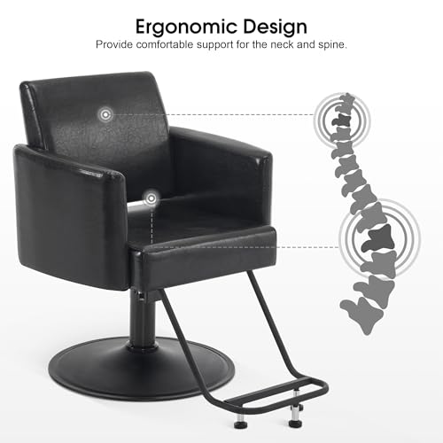 BarberPub Modern Salon Chair, All Black Barber Styling Chair for Hair Stylist, 440 Lbs Heavy Duty Hydraulic Pump, 360 Degrees Swivel, Beauty Spa Styling Equipment 9412