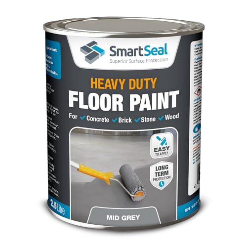 SmartSeal Heavy Duty Floor Paint - Mid Grey, 2.5L - Hard-Wearing Garage Floor Paint with Anti-Slip Mid-Sheen Finish – also Ideal for Decking, Warehouse flooring, Brick, Concrete, Stone & Wood
