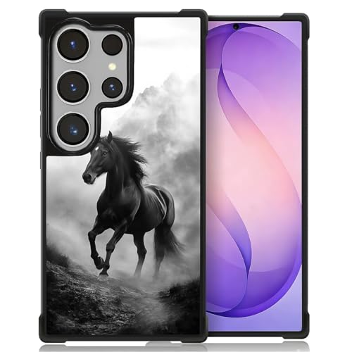 Coque Samsung S26 Ultra rigide antichoc CARLOCA avec motif cheval noir et montagnes brumeuses