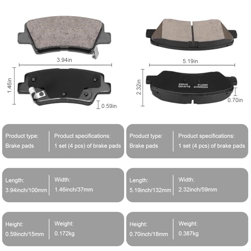 Image of D1543 D1544 Front And Rear Ceramic Brake Pads Fit For Hyundai Elantra 2011-2012 GLS /Limited,For Hyundai Veloster 2012,Veloster 2013-2015 Base,For Kia Forte 2014-2016,Forte5 2015-2016 EX