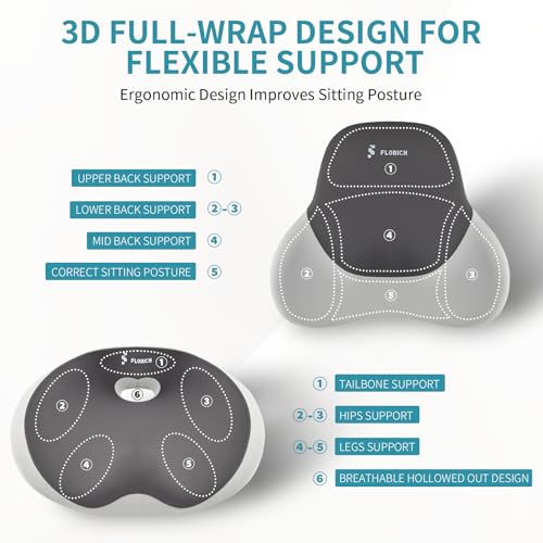 Image of FLORICH Seat Cushion Lumbar Support Pillow for Office Chair, Car Lower Back Support, Ergonomic Desk Chair Pillow for Butt and Back Support of Memory Foam Seat Pad(Grey)