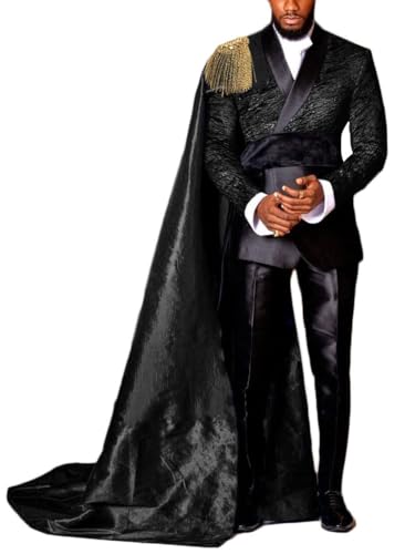 3 Pieces Men's Suit Homecoming Party Prom Jacket Pant Jacquard Tuxedo Slim Halloween Suit with Removable Satin Cape