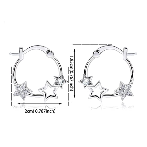 Star Hoop Earrings For Girls - Sterling Silver Stars Earrings For Women Hypoallergenic Cubic Zirconia Star Shaped Huggie Hoop Earrings for Teens Dainty Earrings Gifts for Christmas Birthday2