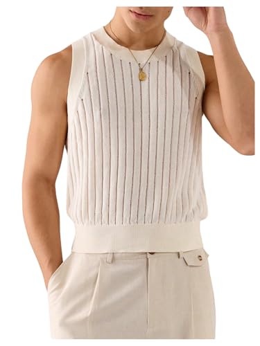 Men's Sweater Vest Crew Neck Sleeveless Ribbed Knitted Fitted Tank Tops