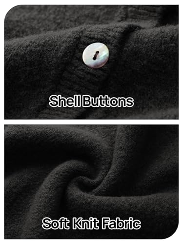 MEROKEETY Women's Long Sleeve Knit Cardigan Sweaters 2025 Fall Crewneck Button Open Front Jackets with Pockets, Black, Large — view 6