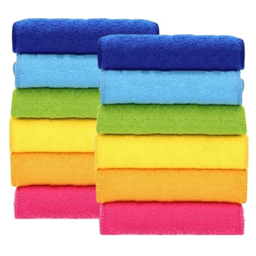 Image of Showstopper Microfiber Cleaning Cloth, 12 Pack Cleaning Rag,Cleaning Towels with 6 Color Assorted(Blue /Parrot Green /Sky Blue /Yellow /Orange /Pink) (12, 30cmX30cm)