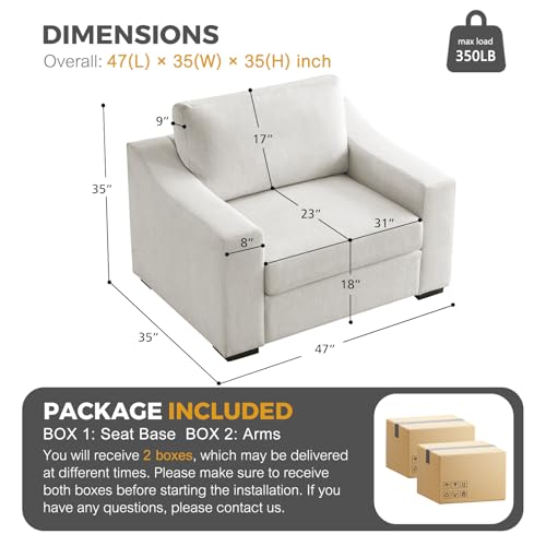 ELUCHANG 47" Oversized Accent Chair, Linen Fabric Modern Lounge Chair with Deep Seat, Washable Cover, Comfy Upholstered Large Sofa Armchair Reading Chair for Living Room, Bedroom, Office, Ivory