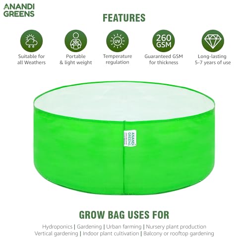 Image of Anandi Green's Premium HDPE Uv Protected 260 GSM Round Green Colour Plant Grow Bag Suitable for Terrace and Vegetable Gardening Size15X9 INCH Pack of 8 Grow Bag