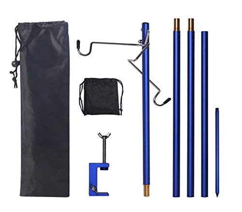 HIKEMAN Folding Lantern Stand Pole Portable Lamp Stand Hook Collapasible Light Stand Holder for Camping Fishing Picnic BBQ Outdoor Activities (Blue)