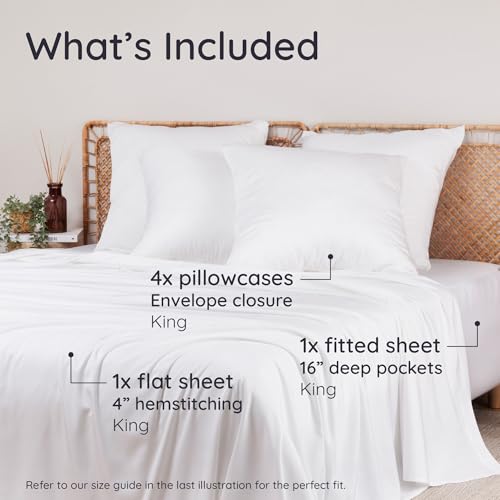Bambaw King Size Cooling Sheets Set 6pcs - 100% Viscose Derived from Bamboo Sheets Deep Pocket, Fits Up to 16'' with Elastic Corner Straps, King Size Soft Sheets, Breathable Sheets (White) by Bambaw - Image 2