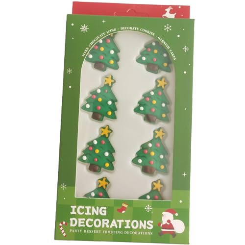 Edible Christmas Themed Sugar cake decorations, Christmas Tree cupcake toppers, perfect Icing...