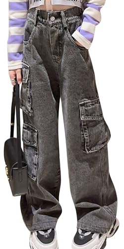 Jeans niña elásticos que no aprietan vaqueros cargo cómodos de pierna ancha Happy Cherry