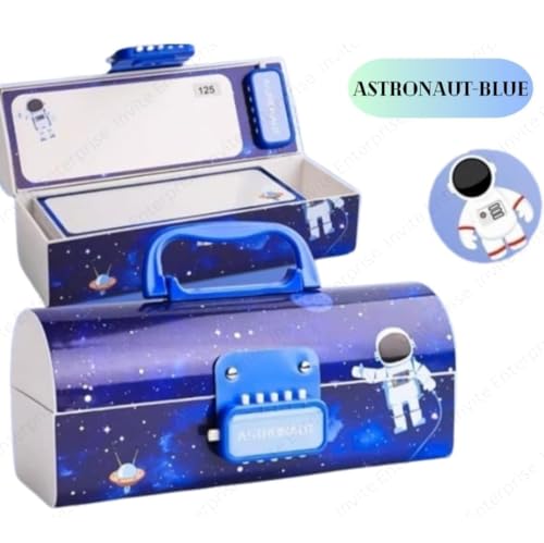 Image of WORSHIPER New Cartoon Theme Pencil Box with Push Pull Eraser Set for Kids | Suitcase Style Password Lock Stationery Organizer | School Supplies Gift Combo for Boys & Girls (Space + Eraser)