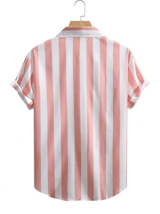 Image of Men's Striped Slim Fit Half Sleeves Stratchable Printed Shirt