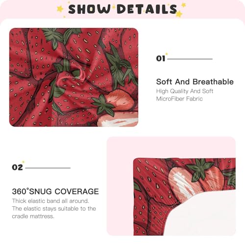 Image of Crib Sheet Breathable Soft Crib Mattress Sheet for Baby Toddler Boys Girls Fitted Crib Sheet Fit Standard Crib Mattress 39 x 27 Inch Cartoon Red Strawberry