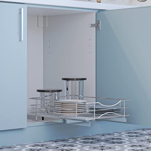 Home Zone Living Pull Out Kitchen Cabinet Organizer with Slide Out Drawer for Space Saving Storage, 14” W x 21” L