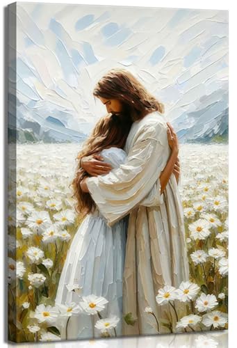 Frame Jesus Hugging Girl Canvas Wall Art Jesus and Woman