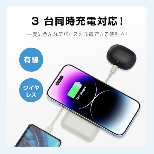 CHUDA MagSafe対応モバイルバッテリー 15000mAh大容量 軽量 小型 PD22.5W+15Wワイヤレス急速充電 USB-Cケーブル内蔵 3台同時充電 PSE認証済み iPhone17/16/15/14/13/12シリーズ対応 旅行/出張/停電対策/緊急用必携 シルバー WS-Q006LF の商品画像 6