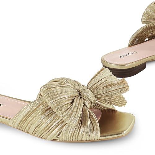 Mucccute Women'S Bow Flat Sandals Square Open Toe Fashion Slip On Slides Sandals Comfort Slippers For Summer Size 7.5 thumb #1