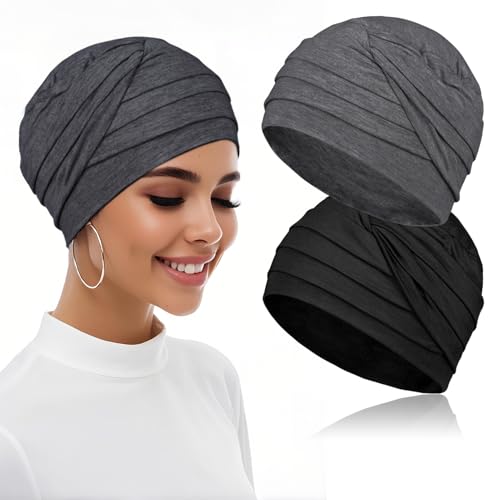 Image of BCHRTOIP 2 Pieces Chemo Headwear for Women, Soft Cancer Headwear Elastic Cancer Hat for Hair Loss