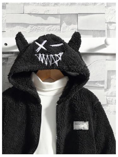 WDIRARA Boy's Cartoon Graphic Sherpa Lined Jacket Zip Up Outwear Long Sleeve Hooded Coats3