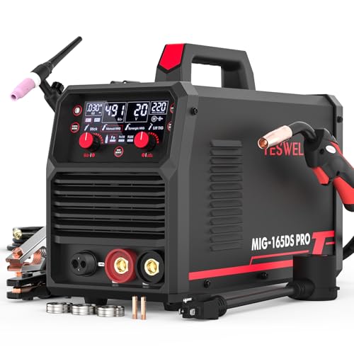 Image of YESWELDER 165A MIG Welder & Lift TIG Torch, 110V /220V Dual Voltage, 4 in 1 Gas MIG /Flux Core MIG /Lift TIG /Stick Multiprocess Large LED Digital Display MIG Welding Machine with 35-50 Lift TIG Gun