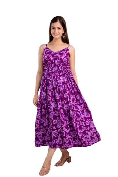 Image of Women Regular fit Rayon Dress|Western Dress|Sleeveless (in, Alpha, XL, Purple)