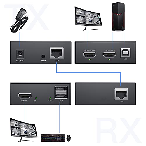 PW-HT225HK-B HDMI KVM USB Extender 165ft/50 m transmissie over enkele Cat5e/6/7 HD 1080P ondersteuning lus uit 3D EDID… - Image 6