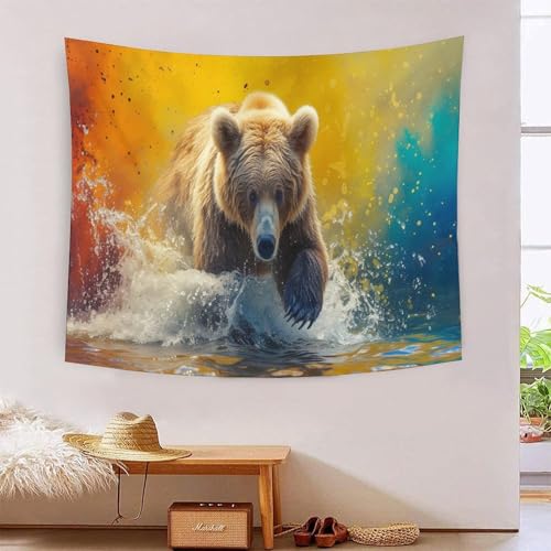 Tapisserie murale ours 3D BBQYNVKJR en tissu pour salon et chambre 180x230cm