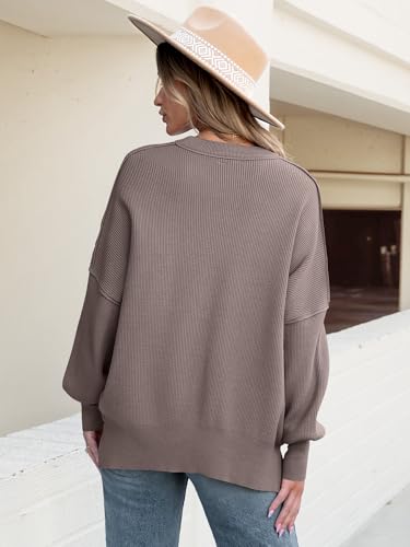 Image of ANRABESS Women Oversized Sweaters Batwing Long Sleeve 2026 Fall Outfits Crewneck Casual Knit Side Slit Fashion Pullover Top