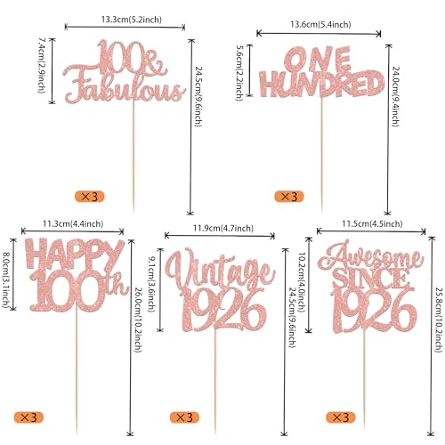 Image of 15 PCS 100th Birthday Centerpiece Sticks Happy 100th Vintage 1926 Table Flower Centerpieces Sticks Cheers to 100 Fabulous Floral Decorations 100th Birthday Party Centerpieces Supplies Rose Gold
