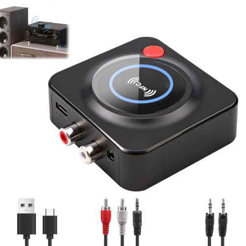 Récepteur Audio Bluetooth RCA, Adaptateur Bluetooth pour Chaine Hi-FI Stéréo NFC, Bluetooth Receiver Jack 3,5 mm pour Chaîne Ampli, Enceinte, Home Cinéma,...