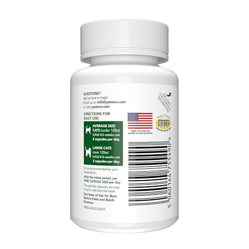 YuMOVE Cat Joint Supplement with Glucosamine,Chondroitin, Omega 3, Hyaluronic Acid, & Green Lipped Mussel - Joint Support Supplement - for Senior Cats 60 Capsules - Image 3
