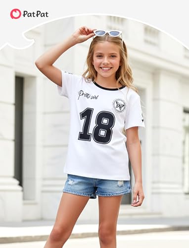 Image of PATPAT Girls Crewneck Short Sleeve Graphic Tees Animal Print Shirts Cute Summer Outfits 5-12 Years