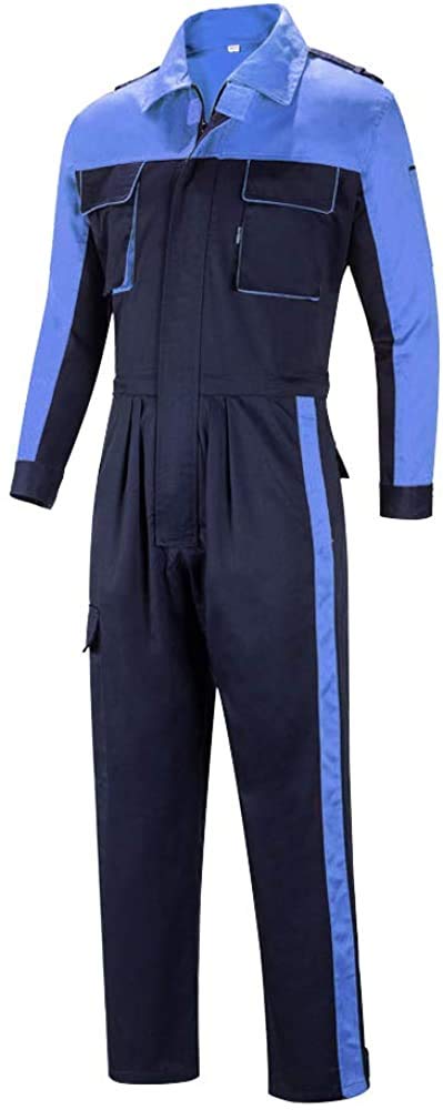 Overalls Men's Overalls Work Clothes, Long Sleeve Cargo Coveralls blue + dark blue LL