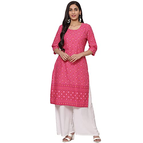 Image of Rangriti Fuschia Cotton Straight Kurta