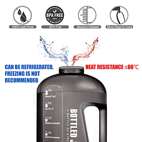 JIMACRO Water Bottle, BOTTLED JOY 1.5 Litre Sports Water Bottle with Time Markings and Reusable, 50 Oz Leakproof DUNDUN Water Bottle BPA-Free, Flip Top for Sports, Cycling, Camping