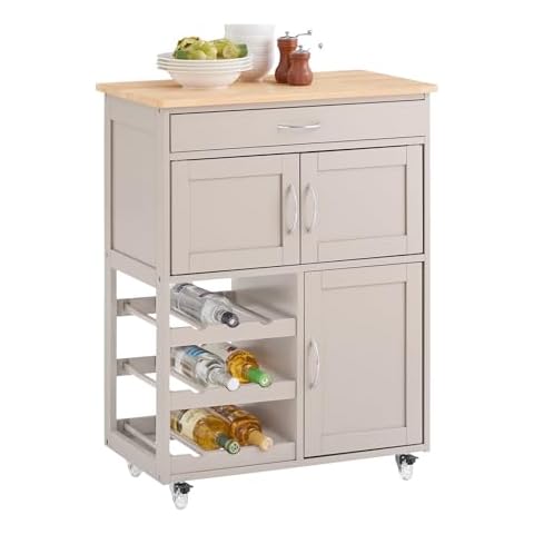 SoBuy Khaki Kitchen Storage Trolley with Worktop Cover