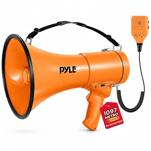 Pyle megafon, alto-falante, portátil, 50 V, volume ajustável, sereia, alça de ombro, entrada AUX, compacto, ideal para anúncios, eventos, desportos e muito mais